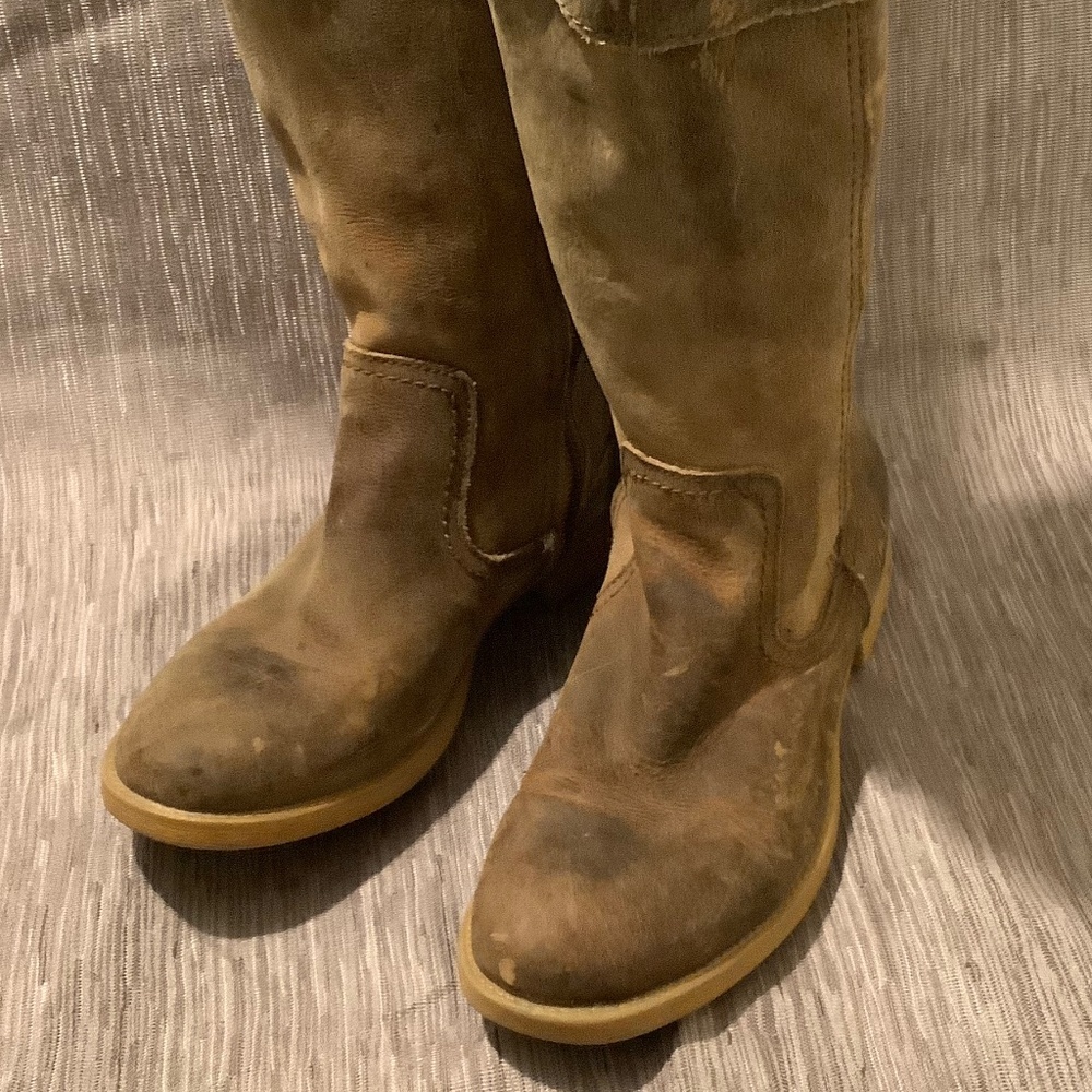 Bed Stu Women's Distressed Beige Leather Grunge Moto Biker Tall Boots Sz 8 - Picture 2 of 11